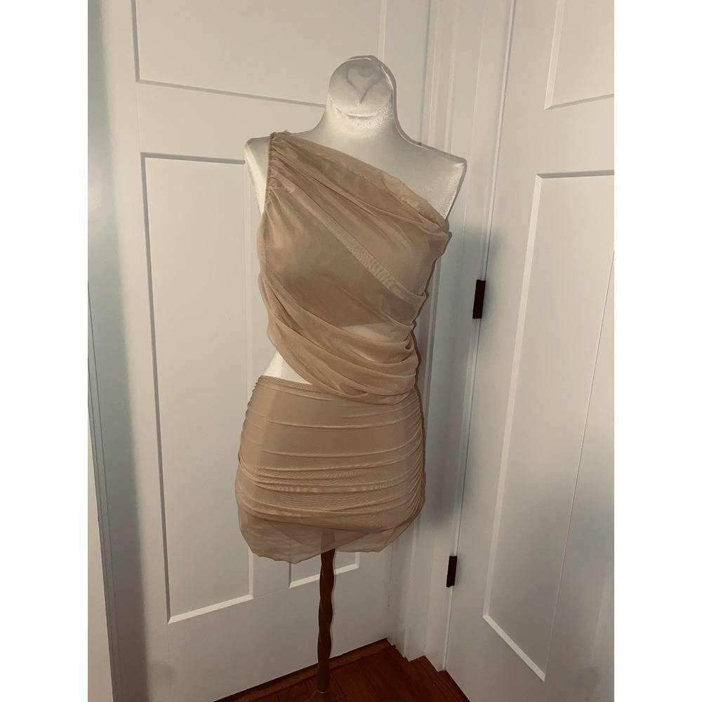 Norma Kamali Diana One Shoulder Draped Mesh 2 Piece Bikini Set Small